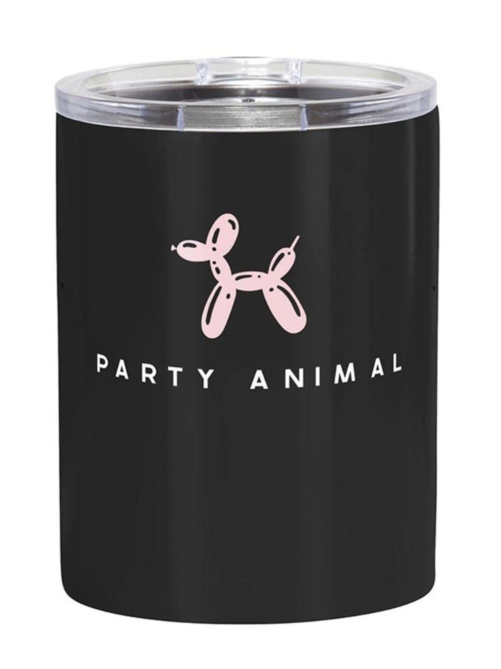 Party Animal Black Tumbler with Pink Balloon Dog Design - 12oz
